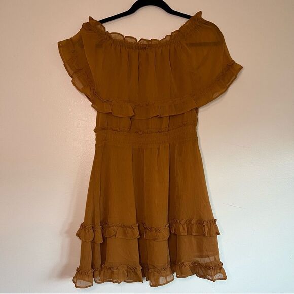 Jessica Simpson Women’s Off-Shoulder Ruffle Dress Size‎ S - Mustard Yellow, Boho - Picture 1 of 5